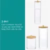 Organizator cosmetice, dischete demachiante si betisoare urechi, transparent, 2 compartimente, plastic/bambus, Navaris, 59140.03