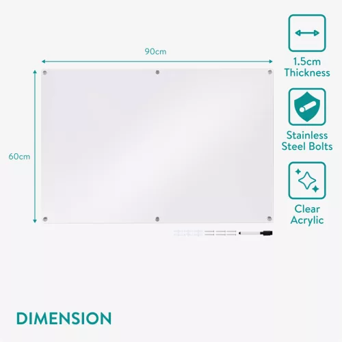 Tabla memo acrilica Navaris, 90x60 cm, organizare perete, acril, transparent, plastic