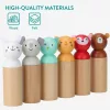Set bowling animale din lemn Navaris, 6 popice + bila, 13.6x4 cm, geanta textila, multicolor, lemn