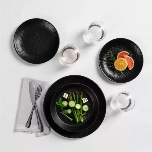 Set 18 piese vesela Navaris, 6 persoane, 27 cm, farfurii si boluri, negru, Ceramica/ceramica