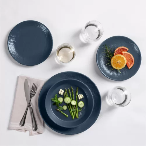 Set 18 piese vesela Navaris, 6 persoane, 27 cm, farfurii si boluri, albastru, Ceramica/ceramica
