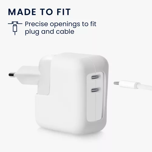 Husa Incarcator Kwmobile pentru Apple 35W Dual USB-C Power Adapter, Alb, Silicon, KWM000024YY001C