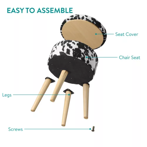 Taburet cu depozitare Navaris, imprimeu cow print, 35x35x42 cm, capac capitonat, alb/negru, plastic