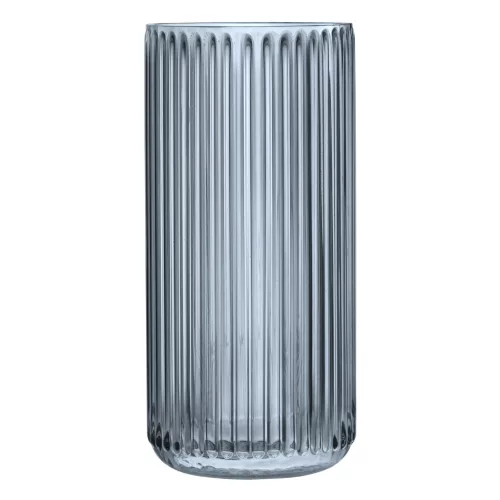 Vaza ribbed Navaris, 11.5x25 cm, cilindrica, pentru flori si decor, gri, sticla