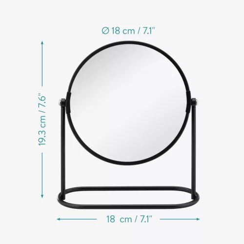 Oglinda cosmetica rotativa Navaris, 2x marire, pentru masa machiaj, 19.3x18 cm, negru, sticla/otel