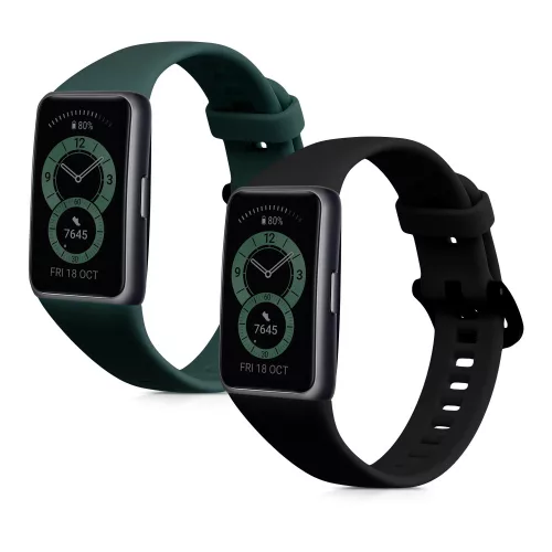 Curea kwmobile pentru Huawei Band 6, Silicon, Verde/Negru, 59296.01