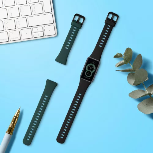 Curea kwmobile pentru Huawei Band 6, Silicon, Verde/Negru, 59296.01