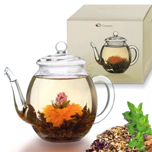 Ceainic din sticla Creano cu capac, 500 ml, rezistent la caldura, turnare fara picurare