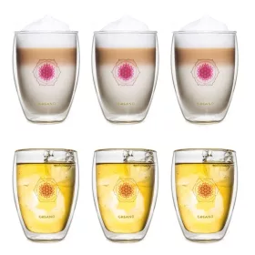   Set 6 pahare termice Creano Floarea Vietii cu cutii cadou, 250 ml, sticla borosilicata, perete dublu