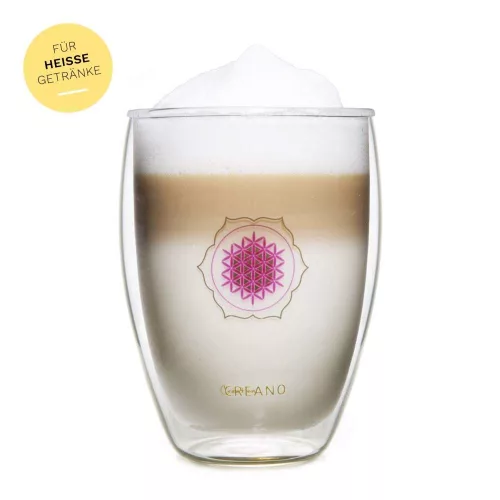 Set 6 pahare termice Creano Floarea Vietii cu cutii cadou, 250 ml, sticla borosilicata, perete dublu