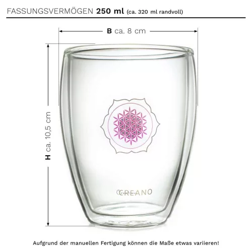 Set 6 pahare termice Creano Floarea Vietii cu cutii cadou, 250 ml, sticla borosilicata, perete dublu