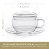 Set 2 cani din sticla Creano, 200 ml, cu farfurioara si capac, pentru ceai si cappuccino