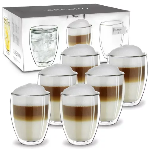 Set 6 pahare termice Creano DG-Hoch, 250 ml, sticla borosilicata, perete dublu