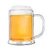 Halba termica Creano pentru bere, 500 ml, sticla borosilicata, perete dublu, cu maner