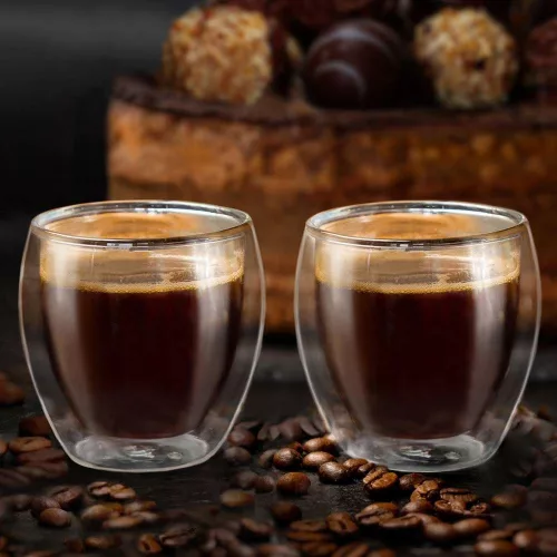 Set 2 pahare espresso termice Creano, 100 ml, sticla borosilicata, perete dublu