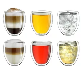   Set 6 pahare termice Creano DG-Bauchig, 250 ml, sticla borosilicata, perete dublu