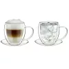 Set 2 cani termice Creano, 250 ml, sticla borosilicata, perete dublu, cu farfurioara
