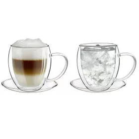   Set 2 cani termice Creano, 250 ml, sticla borosilicata, perete dublu, cu farfurioara