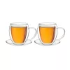 Set 2 cani termice Creano, 250 ml, sticla borosilicata, perete dublu, cu farfurioara
