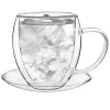 Set 2 cani termice Creano, 250 ml, sticla borosilicata, perete dublu, cu farfurioara