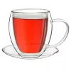 Cana termica XXL Creano, 400 ml, sticla borosilicata, perete dublu, cu farfurioara