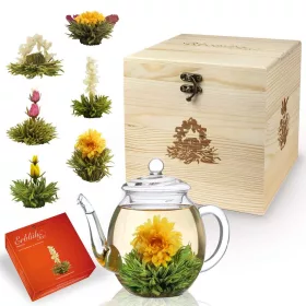   Set cadou Ceai Creano cu Ceainic 500ml, 6 varietati diferite, cutie eleganta din lemn, alb