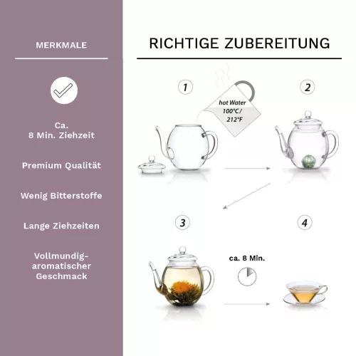 Set cadou ceai infloritor Creano ErbluhTee, 6 sfere, cutie decor din lemn, ceai negru