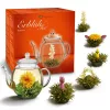 Set cadou Creano ErbluhTee Mix, 6 bile ceai alb cu flori si ceainic din sticla 500 ml