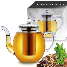   Ceainic din sticla Creano, 1 L, 3 piese, cu infuzor din inox, capac, anti-picurare