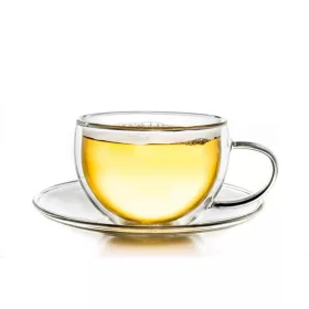   Cana termica Creano, 250 ml, sticla borosilicata, perete dublu, cu farfurioara