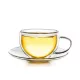 Cana termica Creano, 250 ml, sticla borosilicata, perete dublu, cu farfurioara