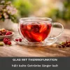 Cana termica Creano, 250 ml, sticla borosilicata, perete dublu, cu farfurioara