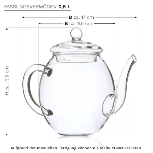 Set cadou Creano ErbluhTee Mix, ceainic din sticla 500 ml si 6 bile ceai infloritor negru, 3 varietati