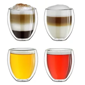   Set 4 pahare termice Creano DG-Bauchig, 250 ml, sticla borosilicata, perete dublu
