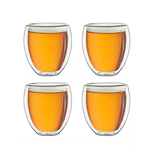 Set 4 pahare termice Creano DG-Bauchig, 250 ml, sticla borosilicata, perete dublu