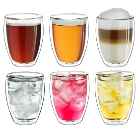   Set 6 pahare termice XXL Creano, 400 ml, sticla borosilicata, perete dublu, pentru latte