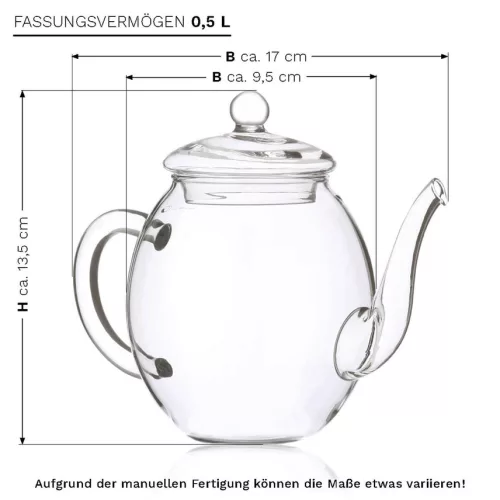Set cadou ceai infloritor Creano cu ceainic sticla 500 ml, 6 sortimente ceai verde fructat