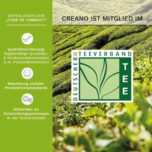 Set cadou ceai infloritor Creano cu ceainic sticla 500 ml, 6 sortimente ceai verde fructat