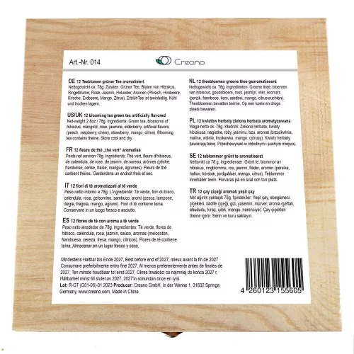 Set cadou ceai infloritor, Creano ErbluhTee, 12 bile, 6 sortimente, cutie din lemn, ceai verde