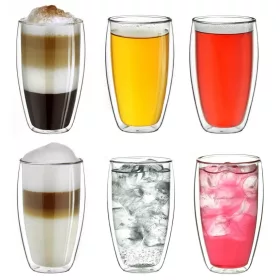   Set 6 pahare termice Creano DG-SH, 400 ml, sticla borosilicata, perete dublu