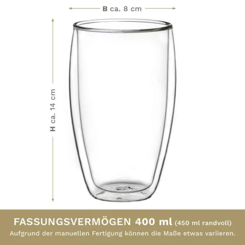 Set 6 pahare termice Creano DG-SH, 400 ml, sticla borosilicata, perete dublu