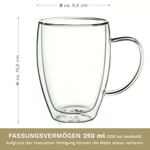 Set 2 cani termice Creano cu maner, 250 ml, sticla borosilicata, perete dublu