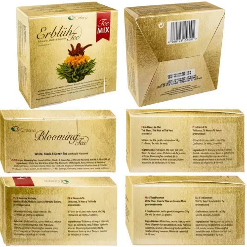 Set cadou ceai infloritor Creano ErbluhTee Mix, 6 bile, ceai alb/negru/verde