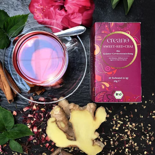Ceai Bio Creano Chai Rosu Dulce, 20 plicuri, hibiscus si condimente, gust fructat-picant