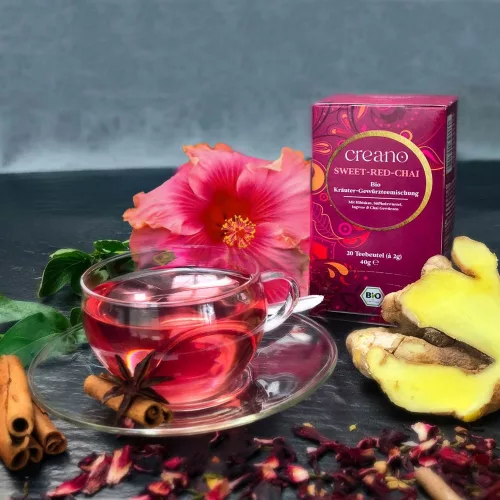 Ceai Bio Creano Chai Rosu Dulce, 20 plicuri, hibiscus si condimente, gust fructat-picant