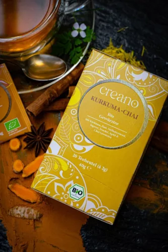 Ceai Bio Creano Chai cu Curcuma, 20 plicuri, condimentat, cu ghimbir, aroma calda