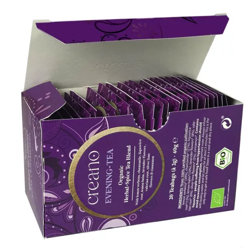 Ceai Bio Creano Evening Tea, 20 plicuri, aroma de plante si scortisoara, fara cofeina