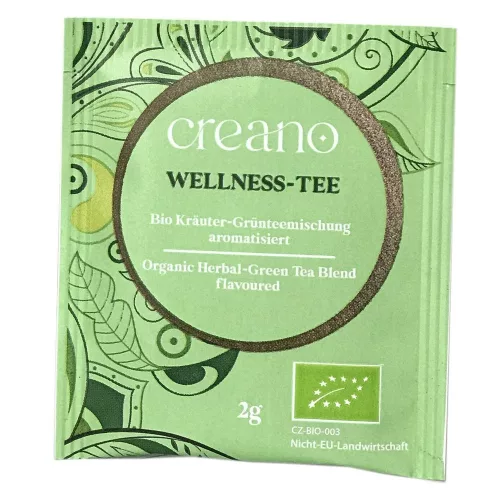 Ceai bio Creano Wellness Tea, ceai verde cu plante, aroma grapefruit, set 20 plicuri