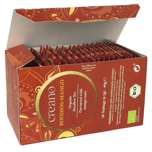 Ceai Bio Creano Rooibos cu Mango, 20 plicuri, gust rotund, aroma fructata