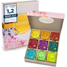   Set Cadou Ceai Bio Creano, 45 plicuri, 9 sortimente, mix plante, fructe si condimente, 90 g, 25x27, 7x4, 5 cm